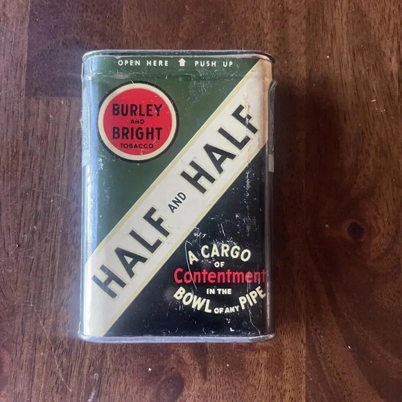 VINTAGE BURLEY & BRIGHT HALF AND  HALF A Cargo Of Contentment TOBACCO TIN - Picture 1 of 6